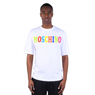 T-Shirt Coton Bio Logo Multicolore Blanc