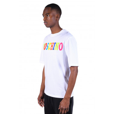T-Shirt Coton Bio Logo Multicolore Blanc