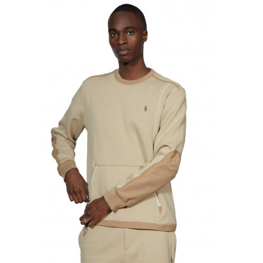 Sweatshirt col rond bi matière beige