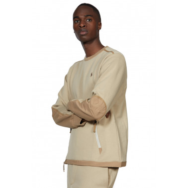 Sweatshirt col rond bi matière beige